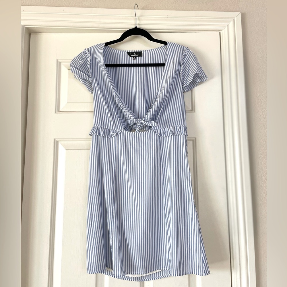Seaport Light Blue and White Striped Tie-Front Dress